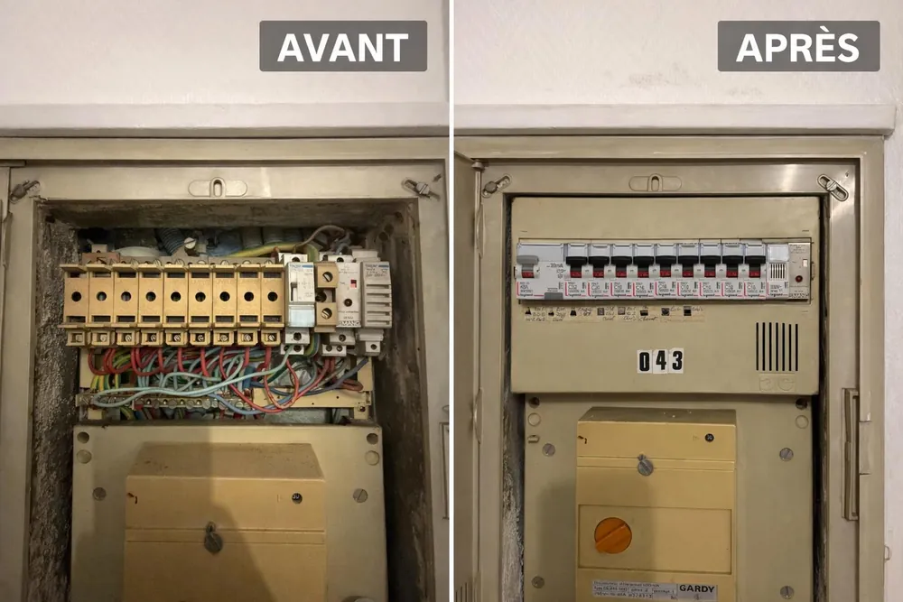 Tableau électrique avant / après — remise aux normes à Paris